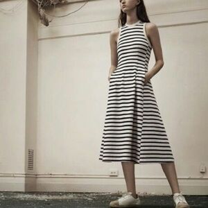 T by Alexander Wang Navy and White Striped Racerback Tank Midi Pocket Dress